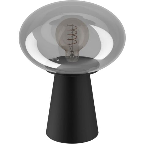 EGLO Tischlampe Madonnina, Nachttischlampe mit Glaskugel, Deko Tischleuchte für Schlafzimmer und Wohnzimmer, Metall in Schwarz und Glas in Grau-transparent, E27 Fassung, 32,5 cm