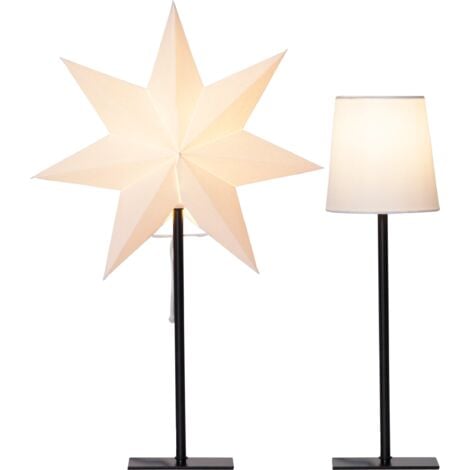 EGLO CHRISTMAS EGLO Tischlampe mit Wechselschirm, 3D Papierstern Weihnachten oder runder Lampenschirm in Weiß, Dekostern Tischleuchte mit Kabelschalter, E14, Höhe 55 cm