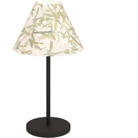 EGLO Tischlampe Oxpark, Nachttischlampe im Japandi Design, Tischleuchte aus Metall in Schwarz und Textil mt Bambusblättern, Tisch-Lampe für Wohnzimmer und Schlafzimmer, E27 Fassung