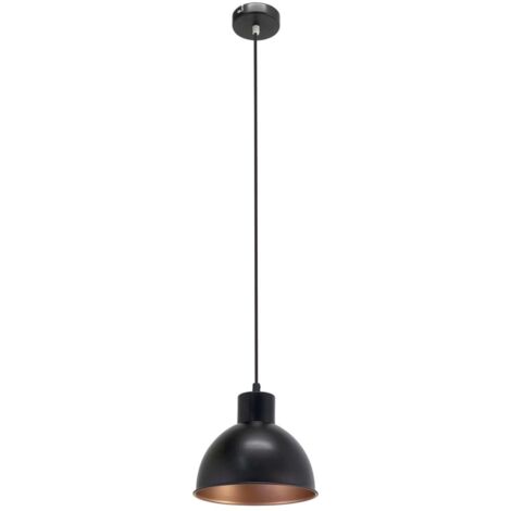Eglo Truro Lampadario, lampada vintage a sospensione dal design industriale, lampada a sospensione retrò in acciaio, nero, rame, attacco E27, diametro 21 cm
