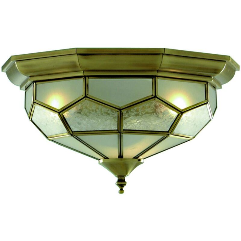 Searchlight Flush - Flush Ceiling 2 Light Antique Brass, E14