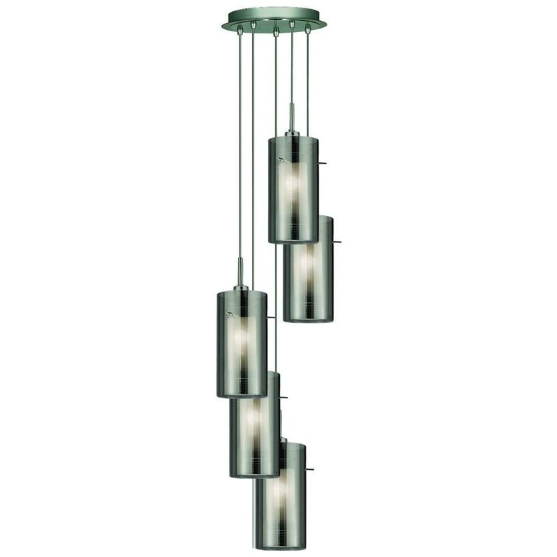 Searchlight Duo 2 - 5 Light Spiral Cluster Pendant Chrome, Smoked Glass Five, E14