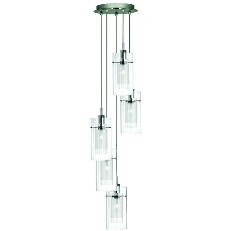 Searchlight Duo 1 - 5 Light Spiral Cluster Pendant Chrome, Glass, E14