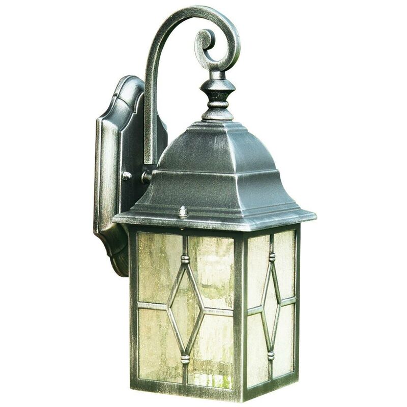 Searchlight Genoa - 1 Light Outdoor Garden Wall Lantern Black Silver with Lead Glass, E27