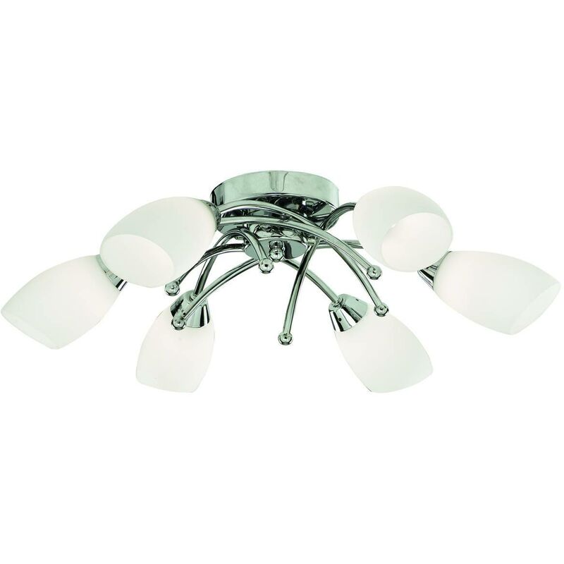 Searchlight Opera - 6 Light Flush Multi Arm Ceiling Light Chrome and Opal Glass, G9