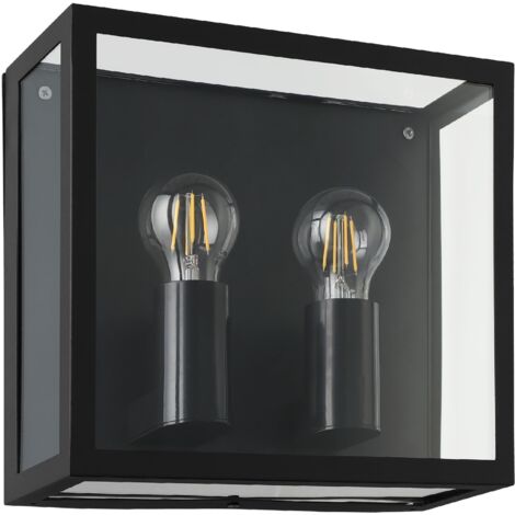 EGLO Wandleuchte außen Alamonte 1, 2-flammige Vintage Außenleuchte, Outdoor-Wandlampe aus schwarzem Metall und transparentem Glas, Außenbeleuchtung mit E27 Fassung