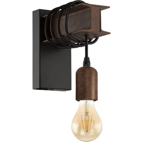 Eglo Wandleuchte Townshend 4 schwarz-braun 19 x 8 cm E27 Wandleuchten