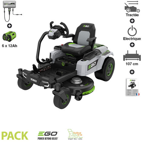 Ego Power+ – Tondeuse autoportée Zturn 107cm – 6 batteries 12Ah – 10.000m² en 1 charge – Moteur brushless 22cv – 3 vitesses jusqu'à 11,3 km/h