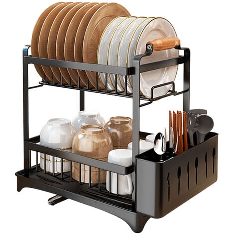 GUOYIHUA Égoutoire Vaisselle Cuisine 2 Niveaux, Support à Couverts avec Égouttoir, Noir
