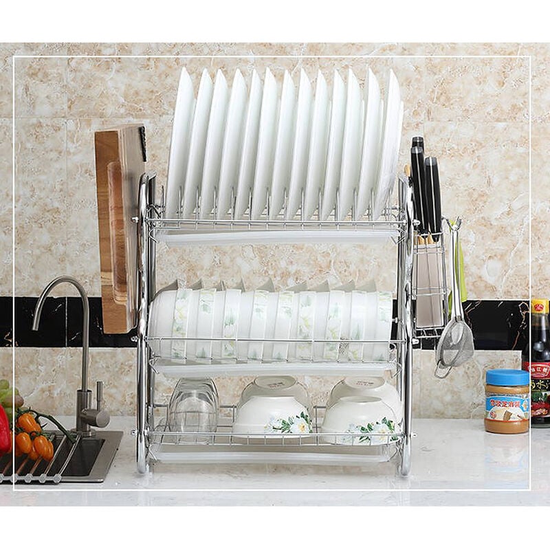 Egoutoire Vaisselle Cuisine à 2 Niveaux Haloyo en avec Panier à Couverts,42 x 25 x 43.5 cm