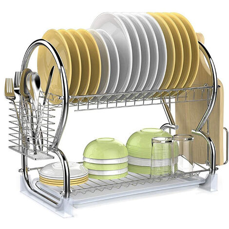 Egoutoire Vaisselle Cuisine à 2 Niveaux Haloyo® en avec Panier à Couverts,42 x 25 x 43.5 cm