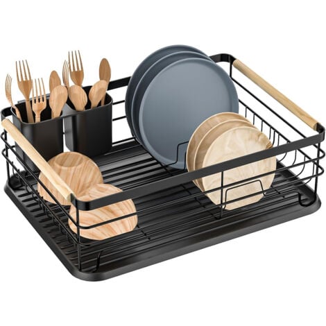 Egoutoire Vaisselle Cuisine, Egouttoir Vaisselle sur Evier avec Porte-ustensiles et Bac D'égouttement, Plateau Étendoir pour Évier Cuisine, pour Une Famille de 3-5 Personnes-OUYLAF