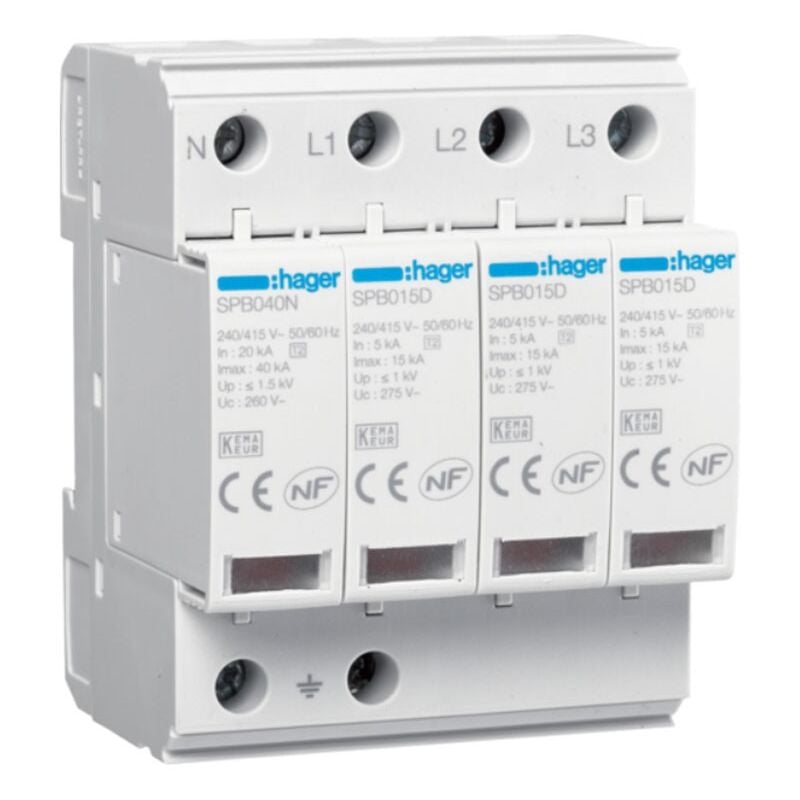 Hager - Parafoudre 4P imax 15KA type 2 SPB415D