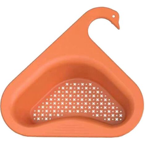 Égouttière d'évier de cuisine en forme de cygne, panier de vidange d'angle, étagère de rangement pour filtre et porte-éponge, orange.