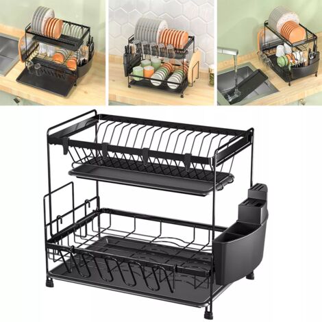 Egouttoir à 2 étages Egouttoir à vaisselle de cuisine Support à vaisselle 294338 cm Noir