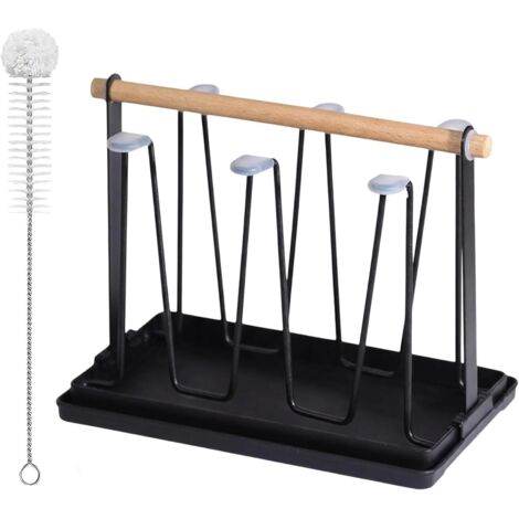 Égouttoir à Bouteilles, Compatible avec Sodastream Duo/Terra/Philips, 6 Places avec Bac d'Égouttement, Égouttoir en Métal Universel pour Bouteilles et Tasses, Gain de Place
