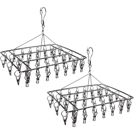 Égouttoir à Chaussettes en Acier Inoxydable avec 36 Clips de Suspension à Linge Durable avec Crochet pivotant à 360 ° et Crochet Coupe-Vent pour Chaussettes,Soutien-Gorge, sous-vêtements, (Lot de 2)-F