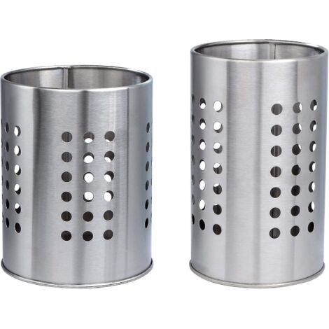 Égouttoir à couverts, 2 porte-ustensiles ronds en acier inoxydable, boîte de rangement pour ustensiles de cuisine de comptoir Irisfr (argent) - JXLGV