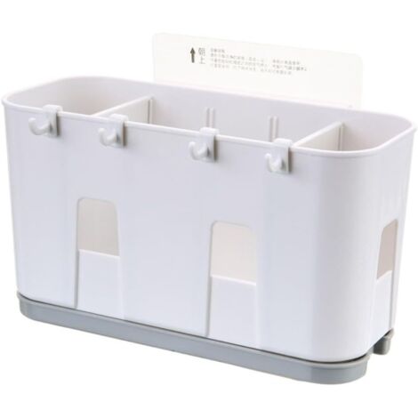 Égouttoir à couverts, boîte de rangement pour baguettes, porte-baguettes en plastique, porte-baguettes mural pour cuisine (blanc et gris)