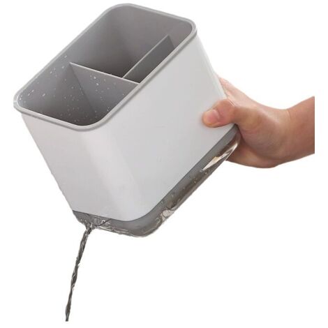Égouttoir à couverts, porte-ustensiles de cuisine multifonctionnel à 3 compartiments pour une organisation optimale du plan de travail et de la table (gris)