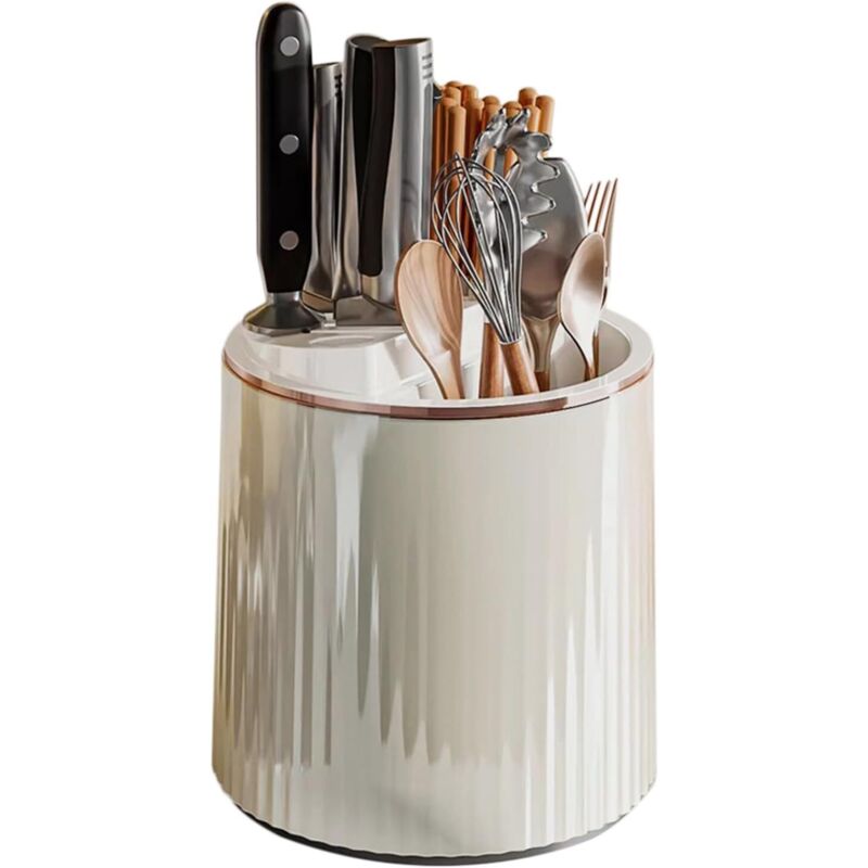 Égouttoir à couverts rotatif à 360° Liemuao 2 en 1 : porte-couteaux et range-vaisselle pour ranger couteaux, fourchettes et cuillères (blanc)
