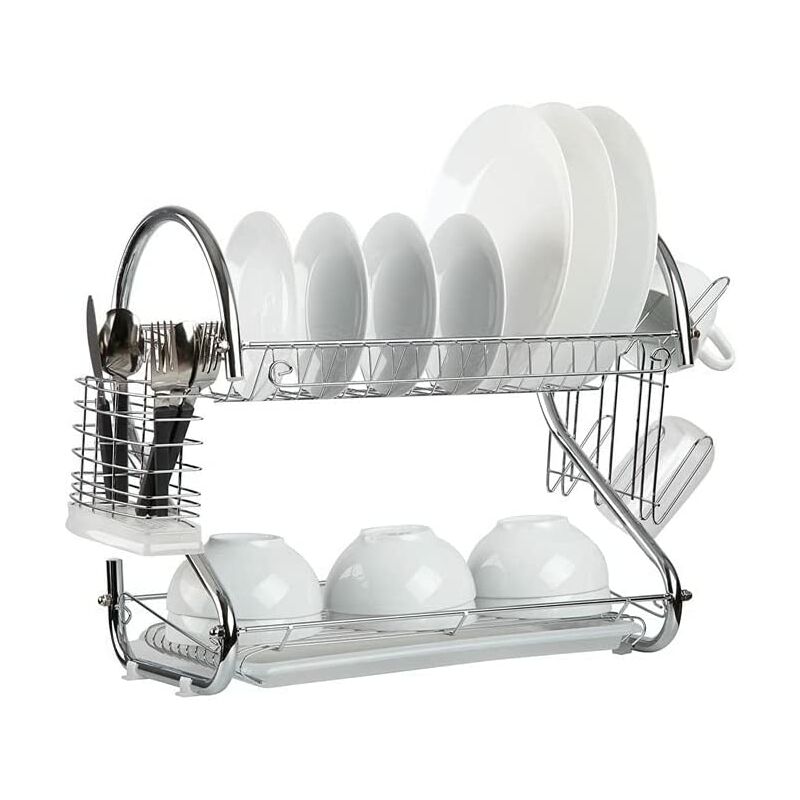 Gouttoir à Vaisselle en Acier Chromé pour 17 Assiettes, Égouttoir à Couverts Amovibles, Plateau d'égouttement, Type 1