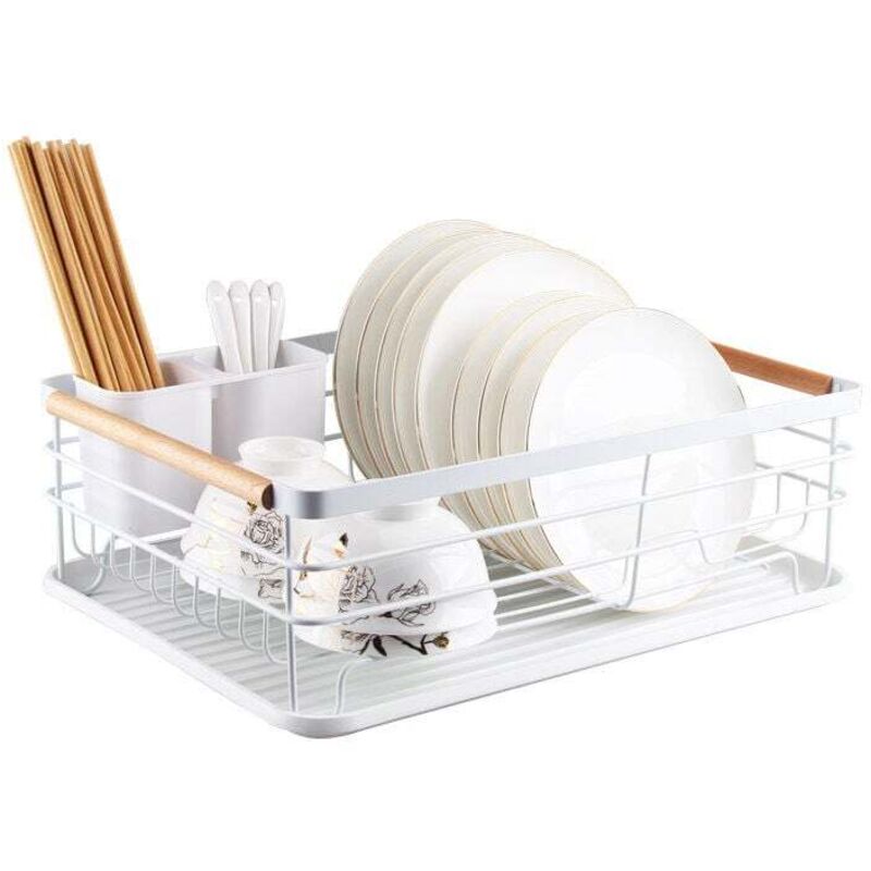 Égouttoir à vaisselle avec égouttoir et porte-couverts, 41,5x 30,5 x 14 cm, blanc