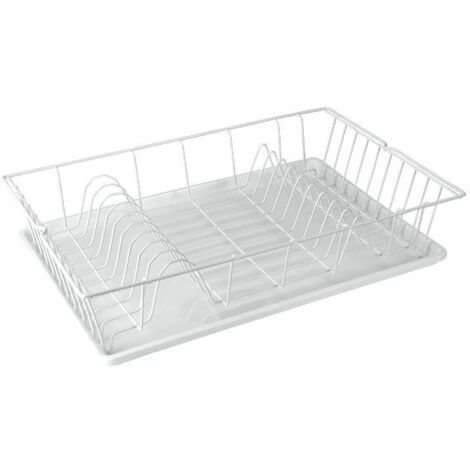 Égouttoir à vaisselle blanc 48 x 30 cm – Fil d'acier plastifié – Plateau récupérateur d'eau – Design moderne pour cuisine – Metaltex