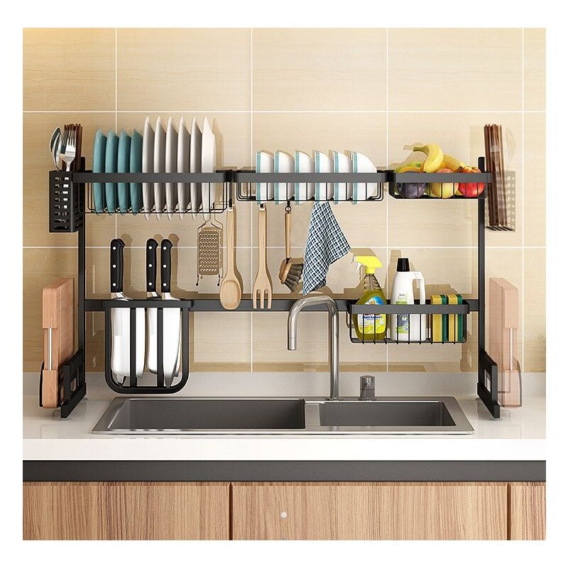 Gouttoir à Vaisselle Couverts Dessus Évier Sec Assiettes Rangement Cuisine Double Évier 85x32x52cm