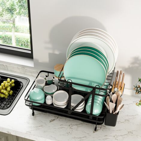 Égouttoir à Vaisselle Cuisine Pliable 2 Niveaux Porte-Vaisselle Antirouille Bac de Récupération Amovible 56x31x30cm CW9409 Maison Chic