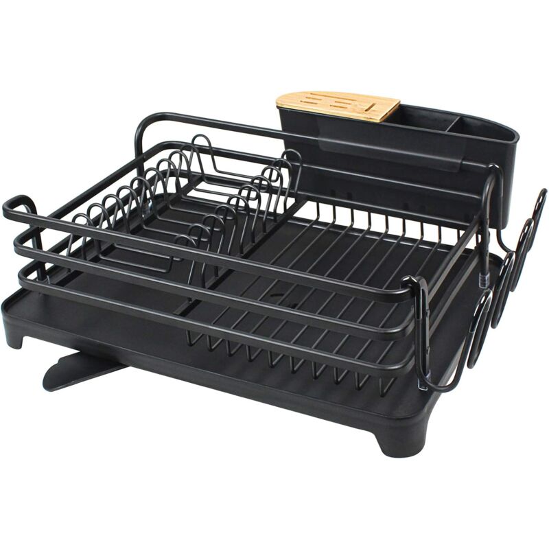 Égouttoir à Vaisselle en Aluminium avec Plateau Amovible, 41,9 x 29,9 x 13,4 cm, Noir
