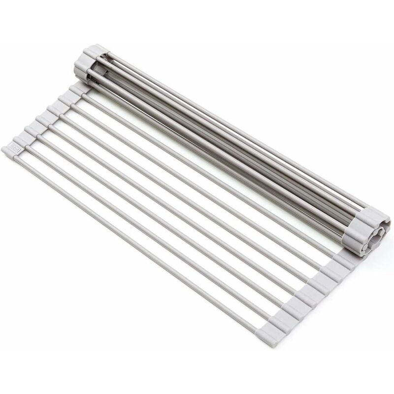 Gouttoir à vaisselle enroulable au-dessus de l'évier, j.creater Égouttoir à vaisselle pliant polyvalent Support de tapis pour égouttoir à nourriture