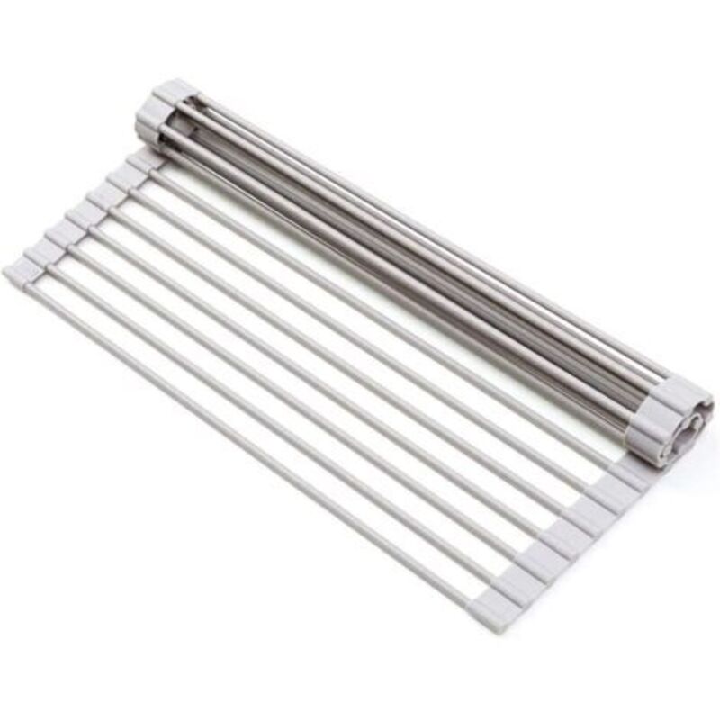 Égouttoir à vaisselle enroulable au-dessus de l'évier, J.CREATER Égouttoir à vaisselle pliant polyvalent Support de tapis pour égouttoir à nourriture