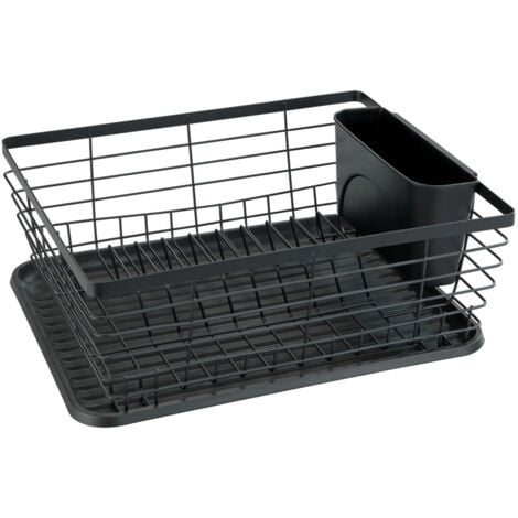 WENKO Égouttoir vaisselle noir Drip, Egouttoir vaisselle cuisine noir, plateau amovible, métal - plastique, 36x15x30,3 cm, noir