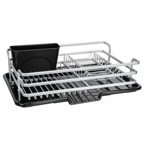 WENKO Egouttoir vaisselle inox, Egouttoir vaisselle cuisine avec plateau  amovible, aluminium inox - plastique, 46,5x13x31,5 cm, argent mat - noir