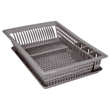 Egouttoir à vaisselle + plateau - 48x35,5 cm - gris - ALUMINIUM ET PLASTIQ