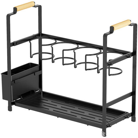 Égouttoir à Vaisselle - Plateau Étendoir pour Évier Cuisine - Rangement Couverts Ustensiles Assiettes Verres - sans perçage, organiseur de salle de bain avec bac de vidange,481941cm