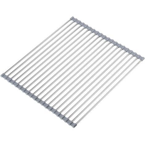 Égouttoir à vaisselle pliable en acier inoxydable, égouttoir à vaisselle gris, 20 tubes 50 x 40 cm, 1 tapis de comptoir de cuisine