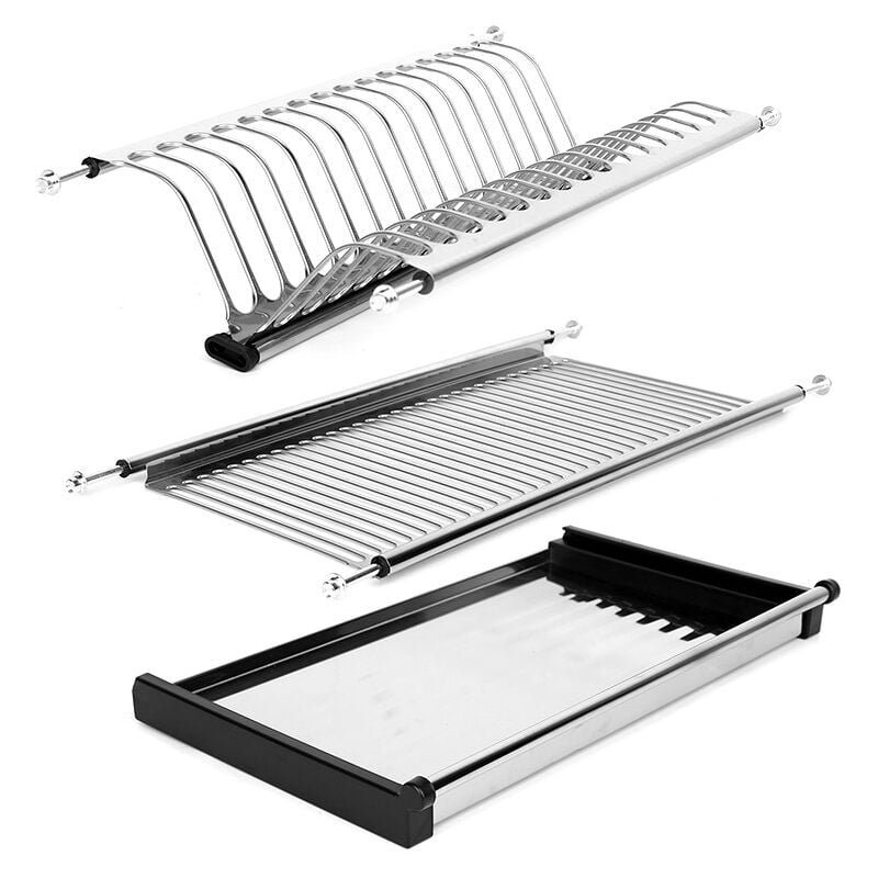 Lifcausal - gouttoir à vaisselle pliable moderne à 2 niveaux en acier inoxydable pour assiettes, bols, rangement, support pour armoire, largeur 20,9