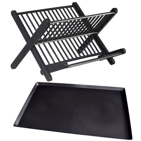 Égouttoir à vaisselle pliable noir en forme de X, égouttoir à vaisselle sans installation, bol d'égouttage à deux couches
