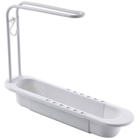 Égouttoir à vaisselle réglable avec barre porte-serviettes, support de rangement de cuisine, panier télescopique suspendu pour éponge, égouttoir à chiffons, gain de place (couleur : blanc, taille : 25