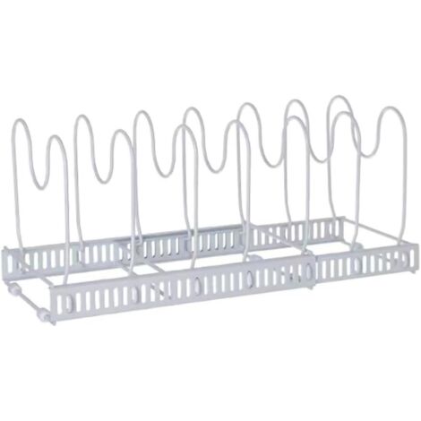 Égouttoir à vaisselle rétractable pour assiettes, poêles et casseroles, organiseur pour couvercles d'armoires, support métallique multifonctionnel avec 7 compartiments réglables (blanc)