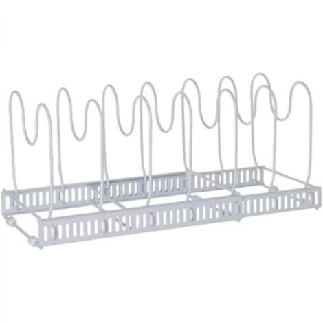 Égouttoir à vaisselle rétractable pour assiettes, poêles et casseroles, organiseur pour couvercles d'armoires, support métallique multifonctionnel avec 7 compartiments réglables (blanc)