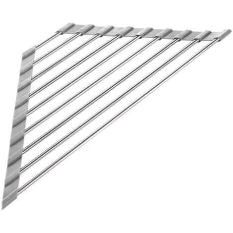 Égouttoir à vaisselle triangulaire enroulable pour évier d'angle, petit évier pliable en acier inoxydable, égouttoir de cuisine multifonctionnel, support de rangement (gris)