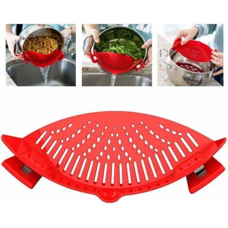 Égouttoir avec Clip en Silicone, Crépine Alimentaire de Cuisine, Taille Universelle rouge