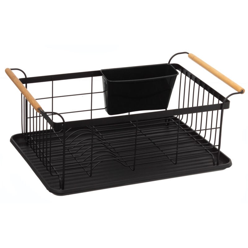 5five Simply Smart - gouttoir à vaisselles avec plateau et range couverts en m'tal et bois - Noir - l 43 x p 32 x h 18,5 cm - Livraison gratuite