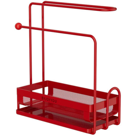 Égouttoir de comptoir de cuisine, égouttoir d'évier, égouttoir de cuisine en fer, égouttoir à éponges, égouttoir à chiffons (rouge)