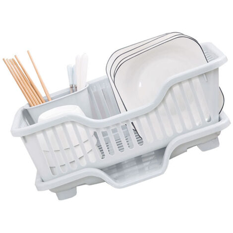 Égouttoir de Cuisine avec Planche d'Égouttage - Capacité XL, avec Porte-Couverts, Plastique Durable - Dimensions 45x26x17cm