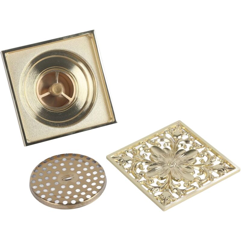 Égouttoir de sol carré en laiton antique avec filtre de drainage pour salle de bain