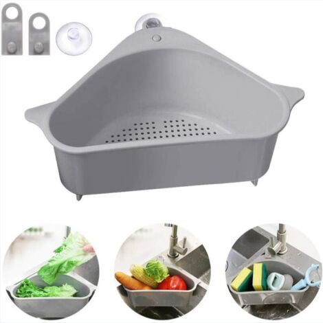 Égouttoir d’évier, panier de rangement triangulaire avec ventouse, support pour évier de cuisine, salle de bain 2614.210cm gris